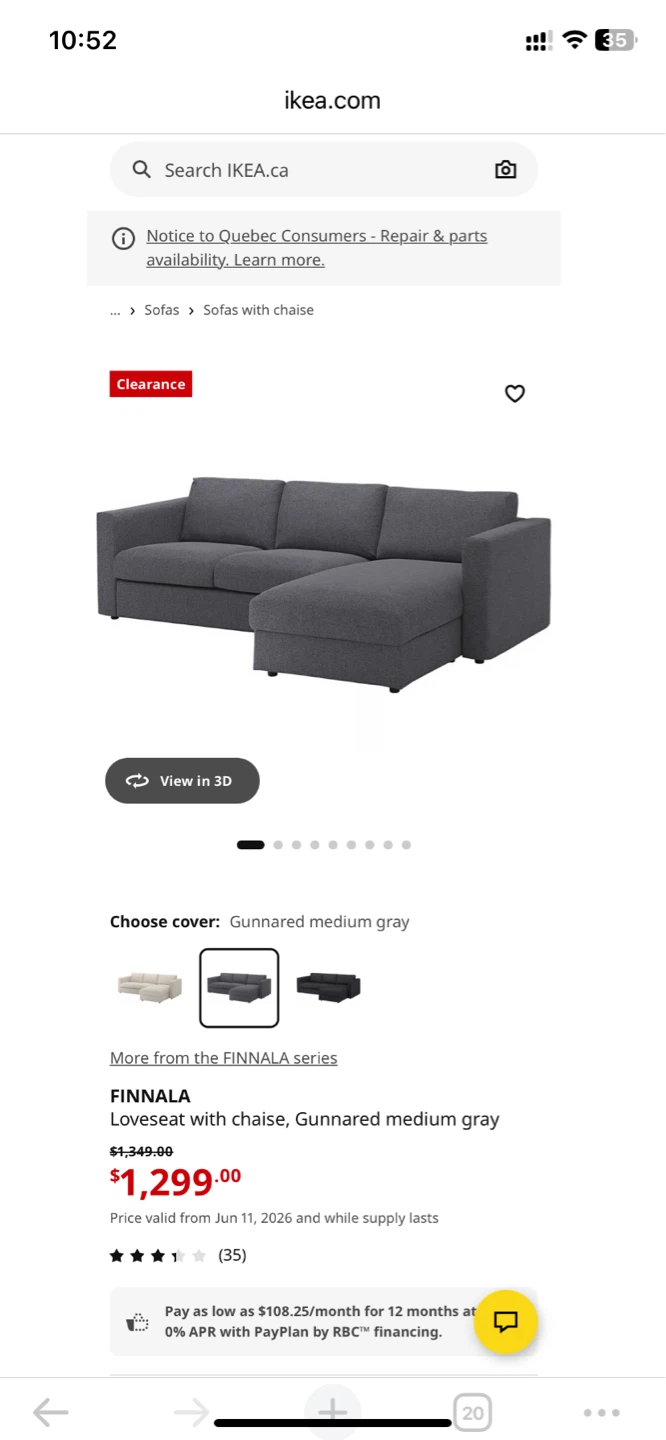 IKEA FINNALA Couch Sofa Loveseat with chaise gray - photo 3
