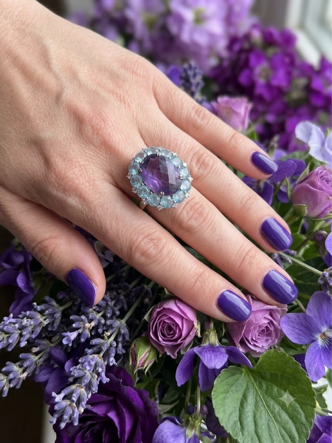 14 k Amethyst and Aquamarine Statement Ring - photo 4