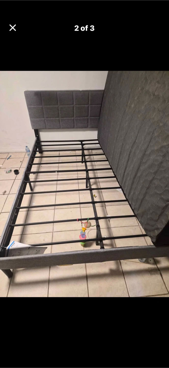 Grey Upholstered Queen Bed Frame with Headboard