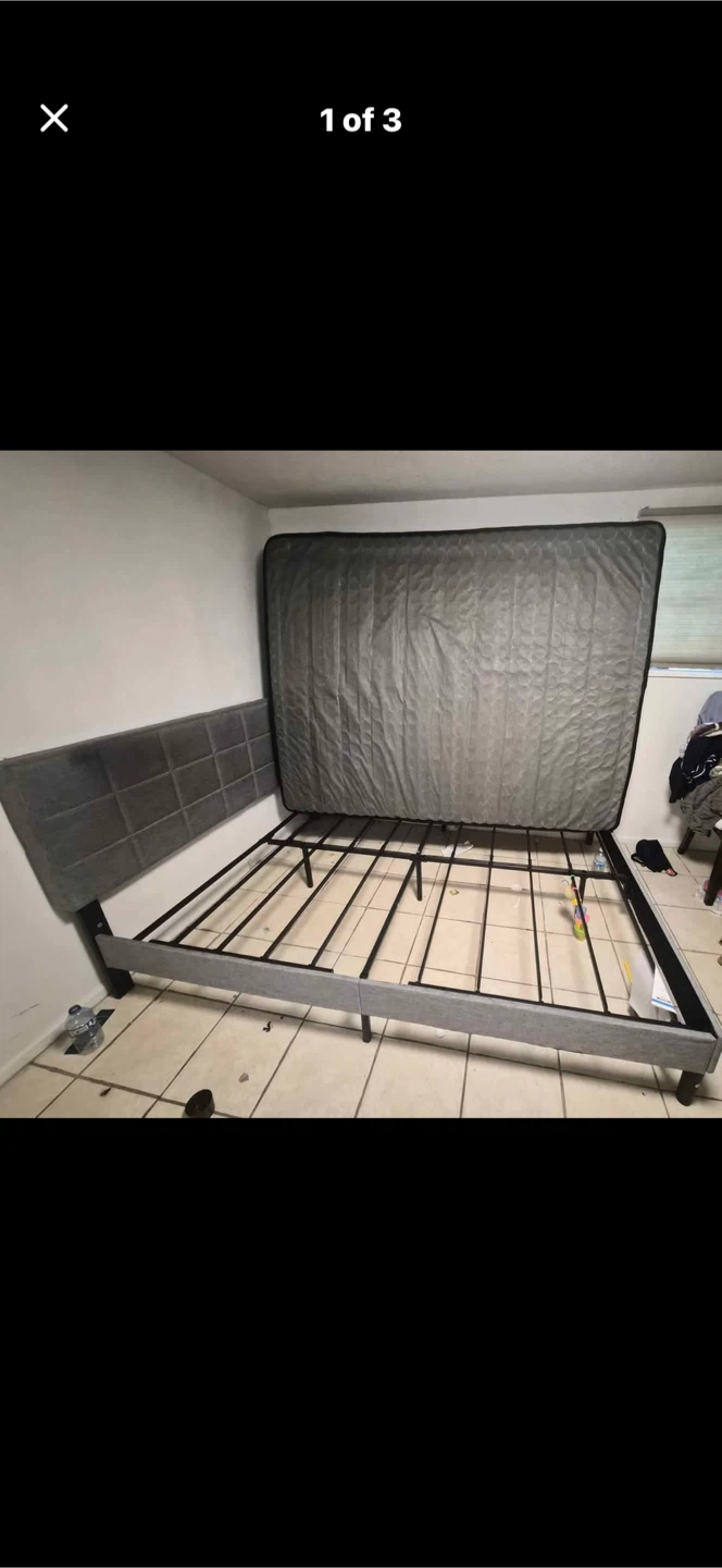 Grey Upholstered Queen Bed Frame with Headboard - photo 2