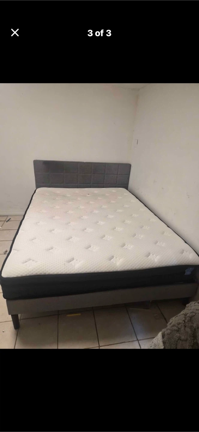 Grey Upholstered Queen Bed Frame with Headboard - photo 3