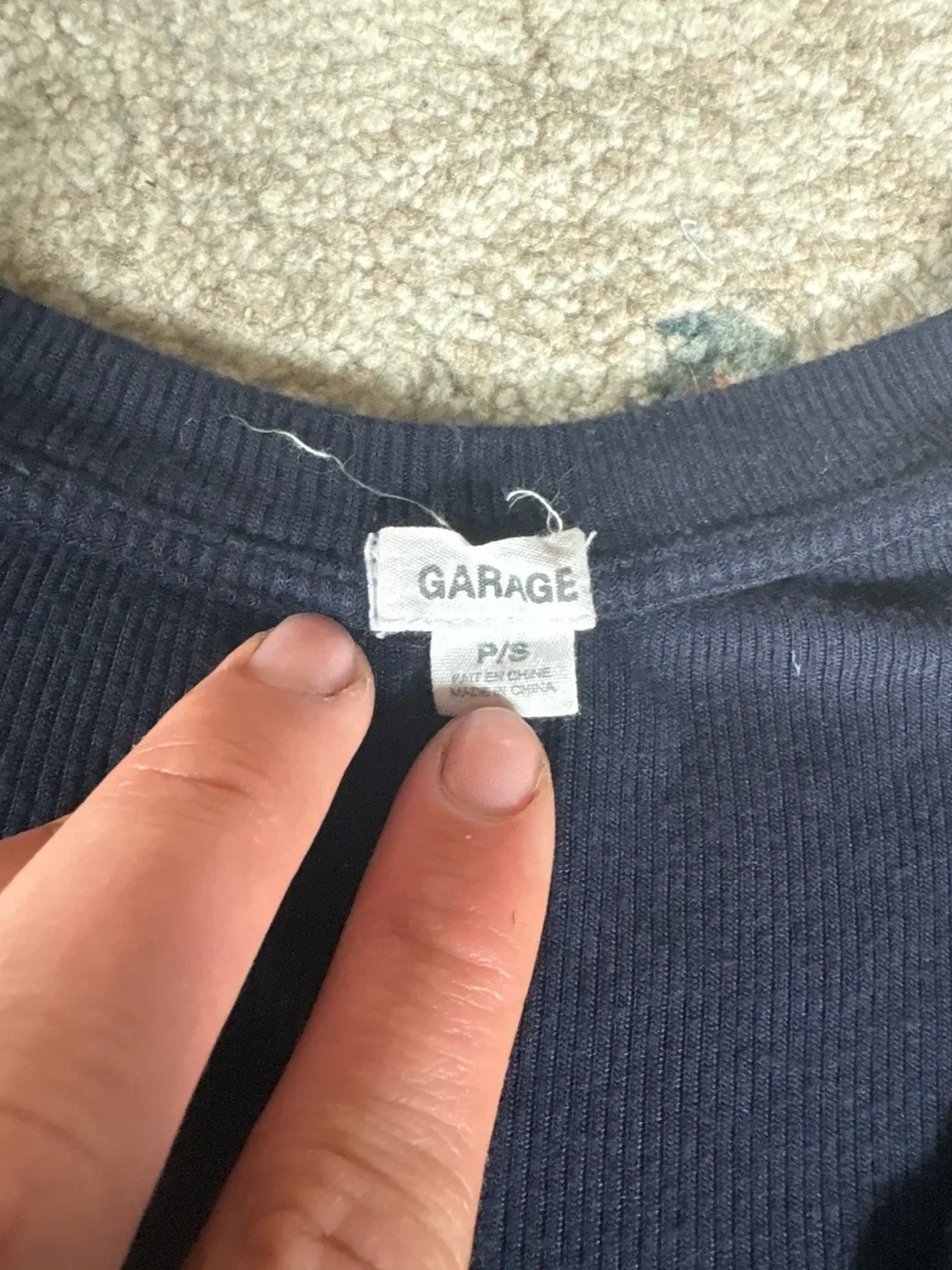 GARAGE Navy Ribbed Henley Top - photo 3