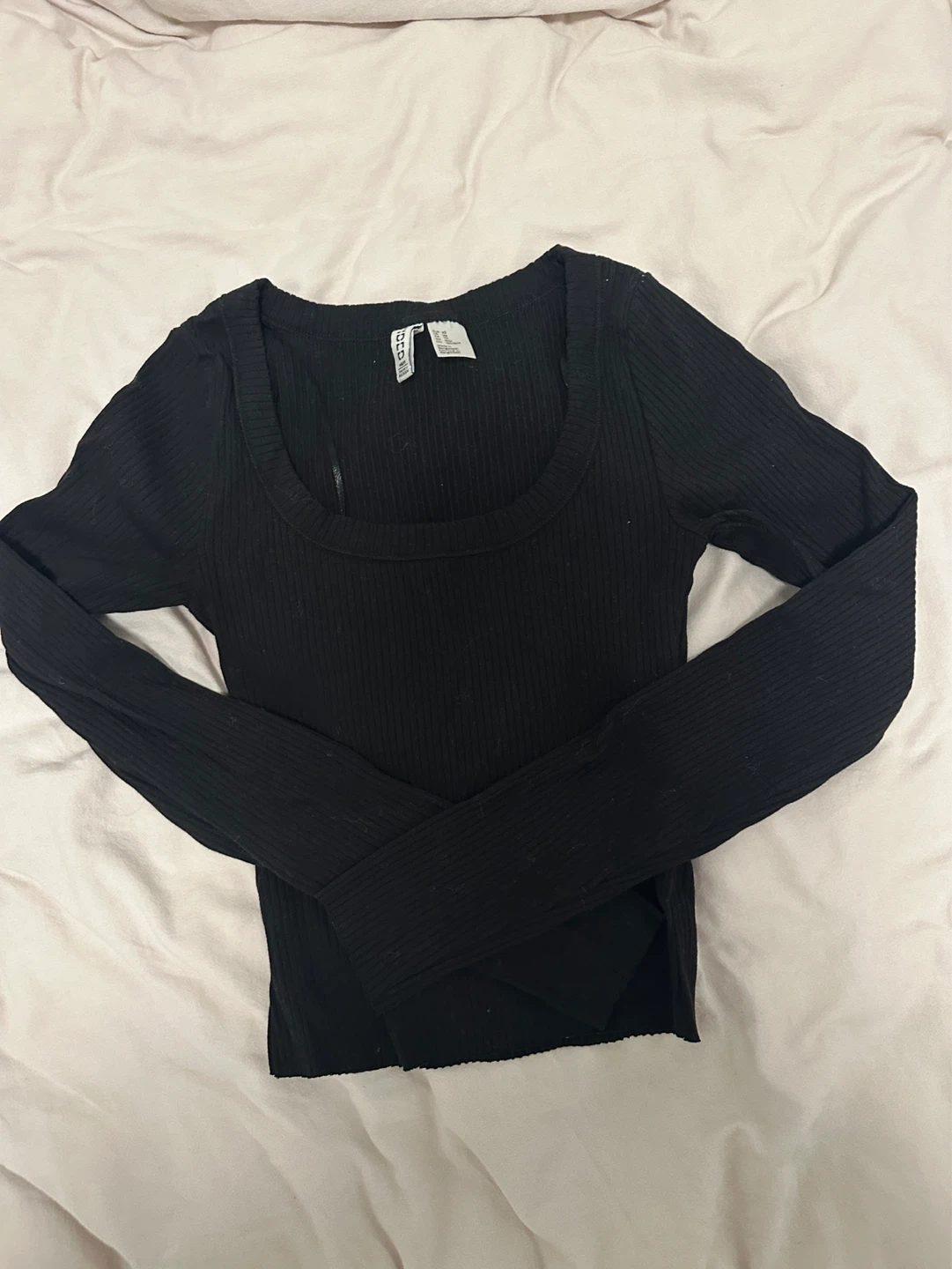 Black Ribbed Long Sleeve Top