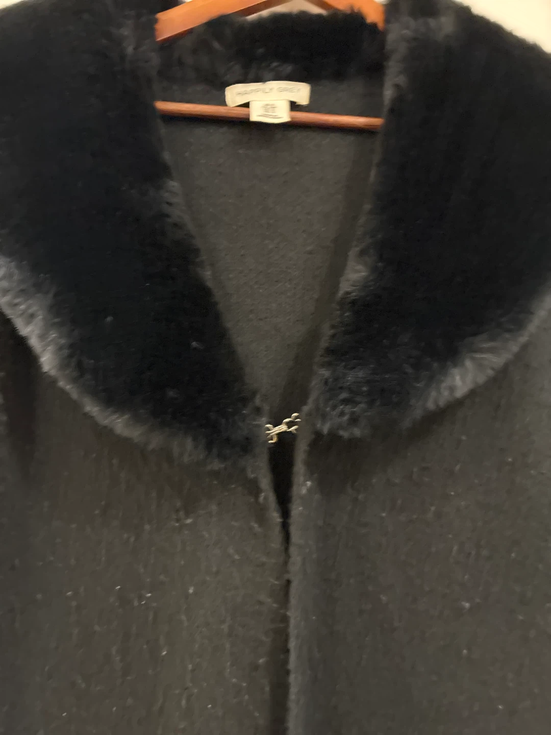 Happily Grey Black Cardigan with Faux Fur Collar - Size S - photo 3