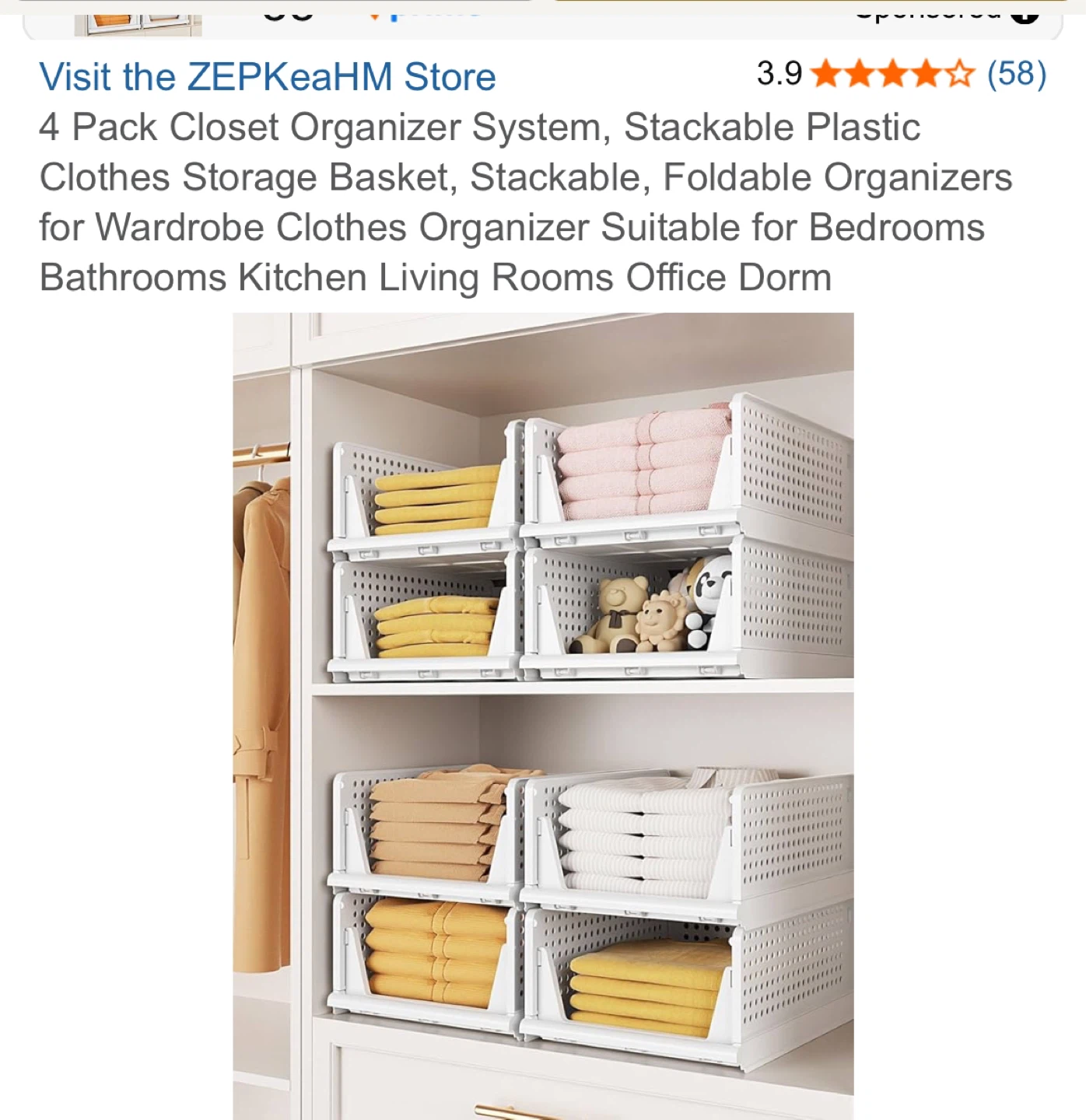 2 Pack Stackable Plastic Clothes Storage Baskets
