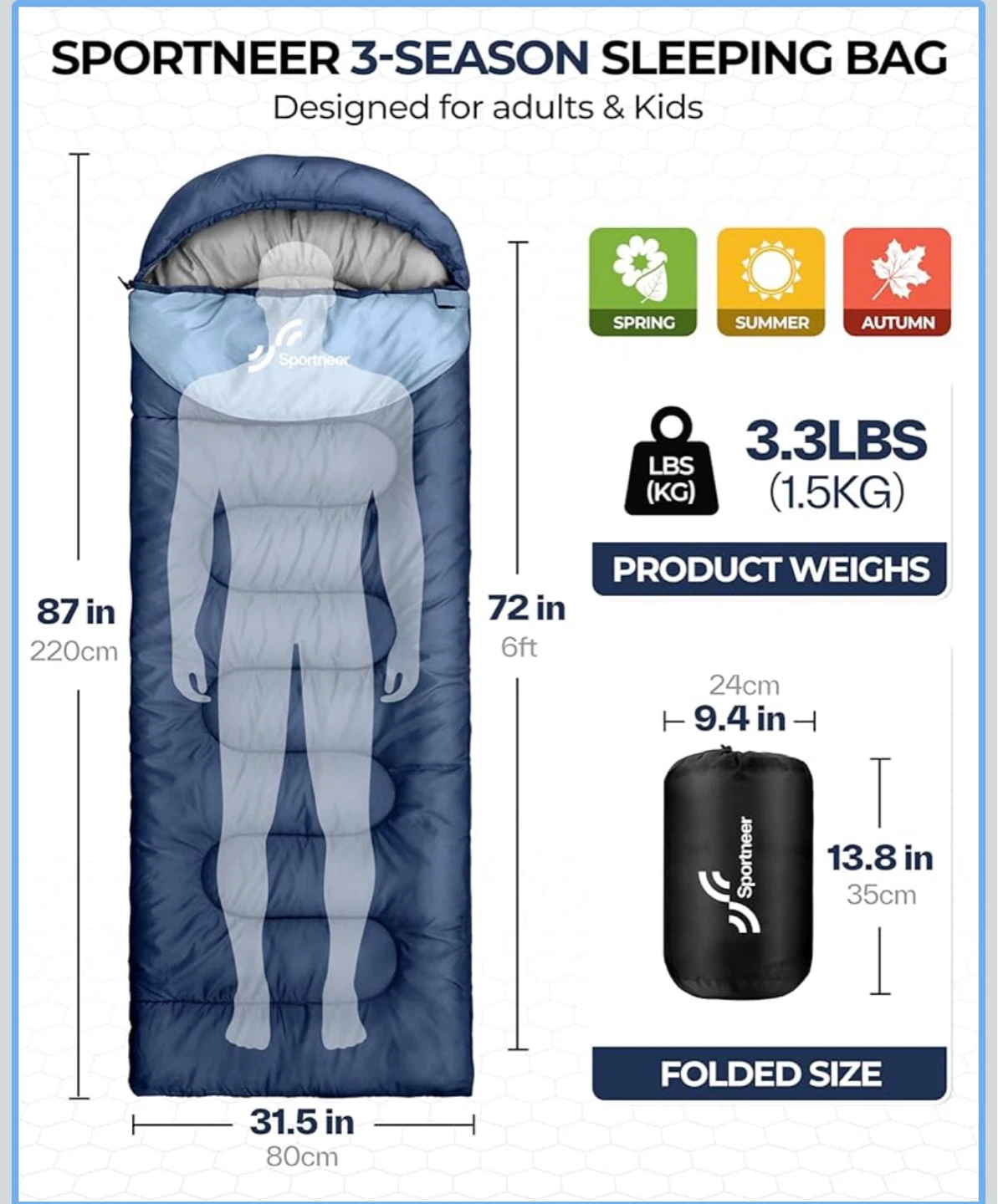 Sportneer 3-Season Sleeping Bag - photo 3