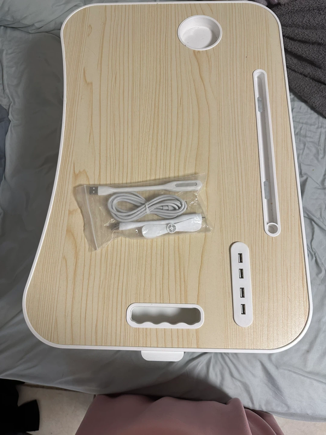 Foldable Laptop Bed Tray with USB Fan and Light