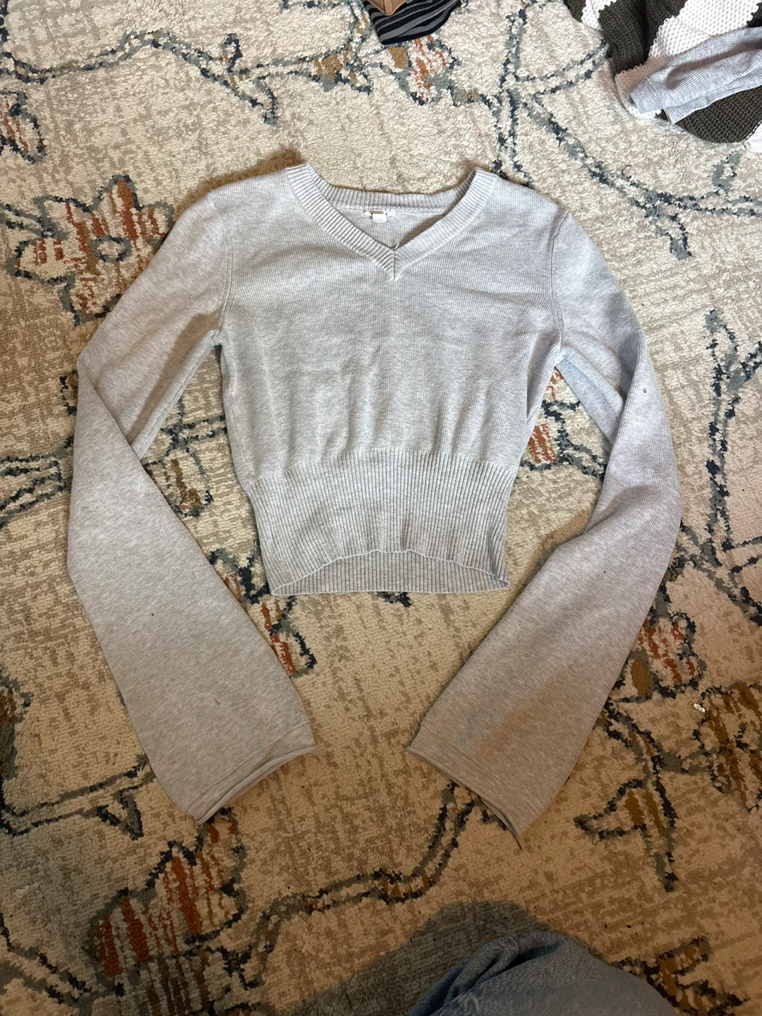 GARAGE Grey Ribbed Bell Sleeve Sweater