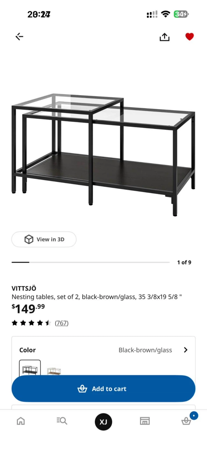 VITTSJÖ Nesting Tables - Black-Brown/Glass