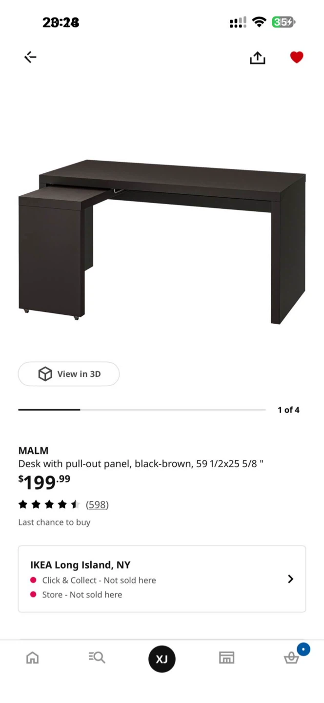IKEA MALM Desk with Pull-Out Panel - Black-Brown