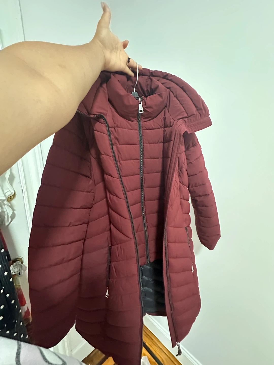 DKNY Burgundy Puffer Coat