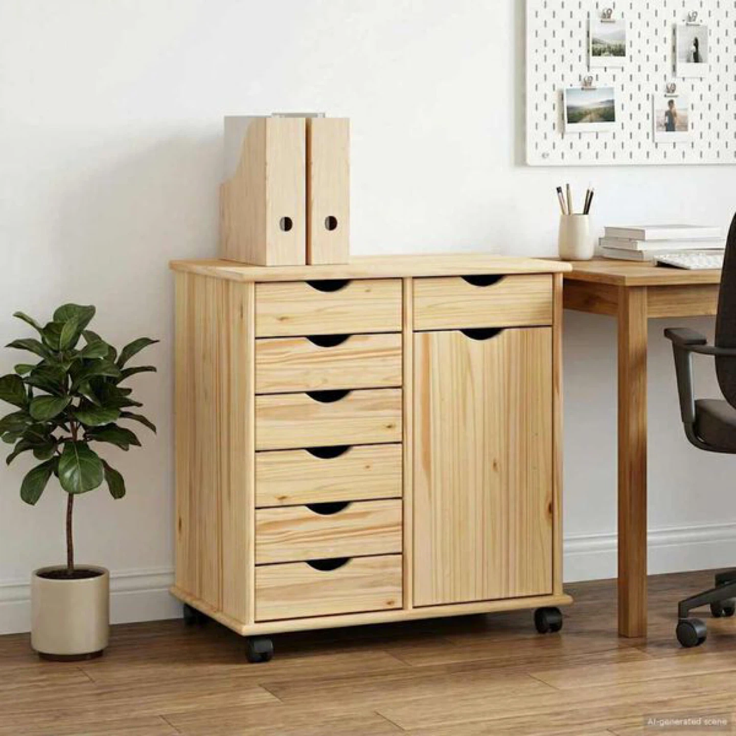 Wooden Rolling Storage Cabinet with Drawers and Door - photo 3