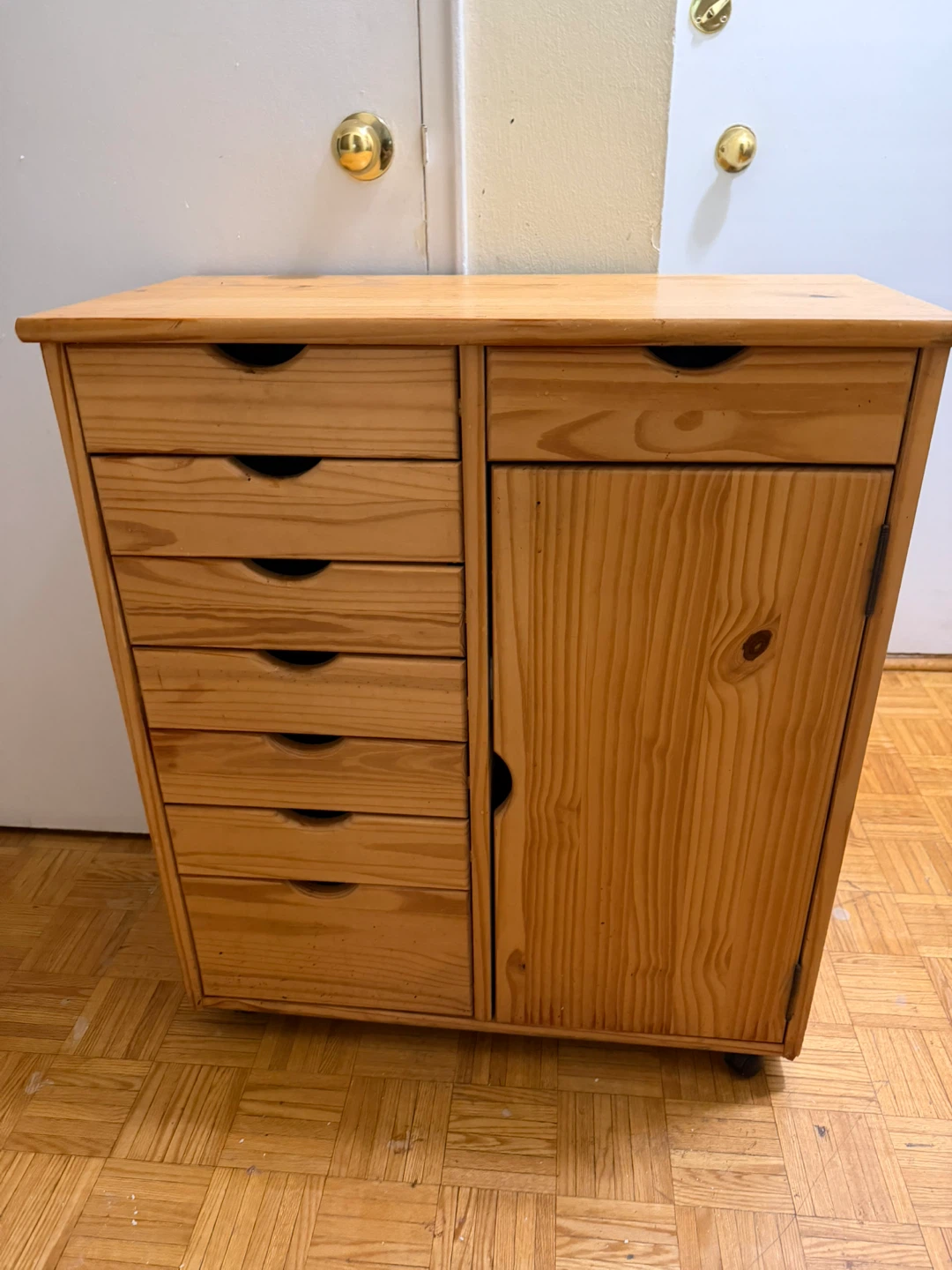 Wooden Rolling Storage Cabinet with Drawers and Door - photo 5