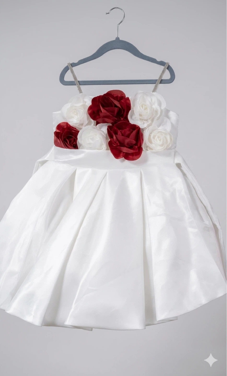 White Dress with Red and White Roses