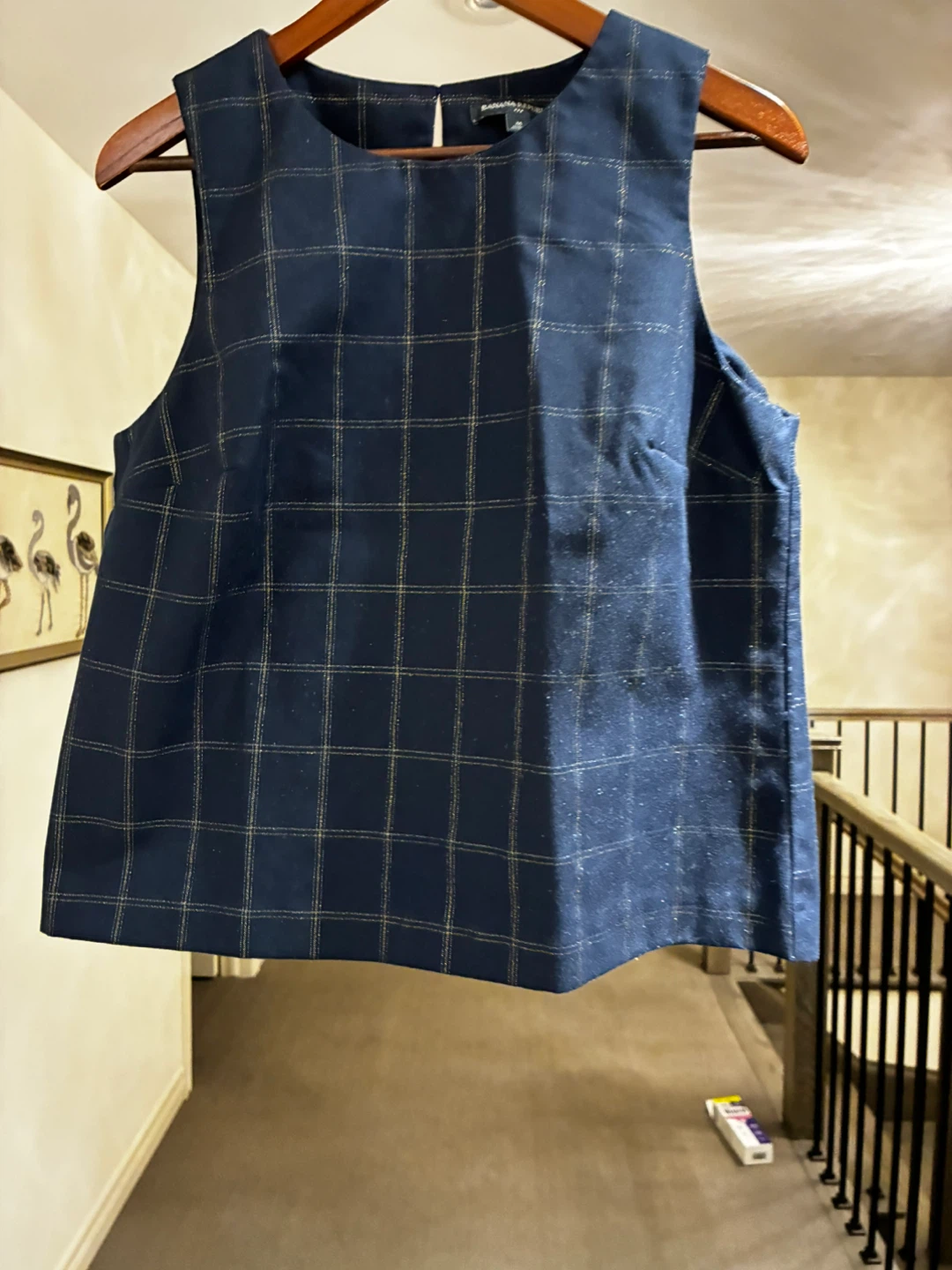 Banana Republic Navy Plaid Sleeveless Top Size M - photo 2