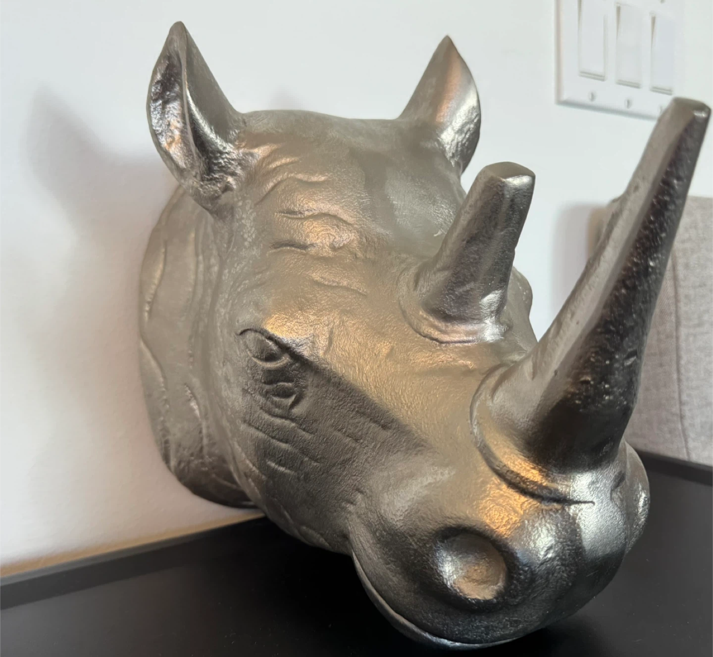 10" Cast Aluminum Metal Rhino Rhinoceros Head Wall Art
