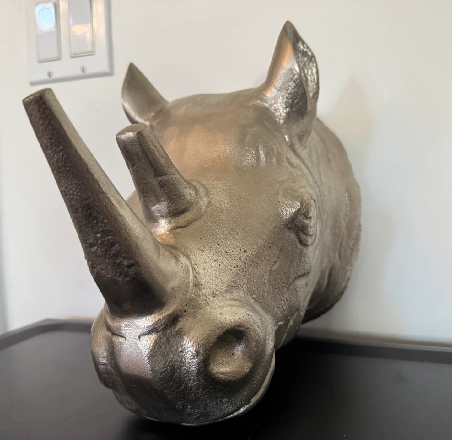 10" Cast Aluminum Metal Rhino Rhinoceros Head Wall Art - photo 2
