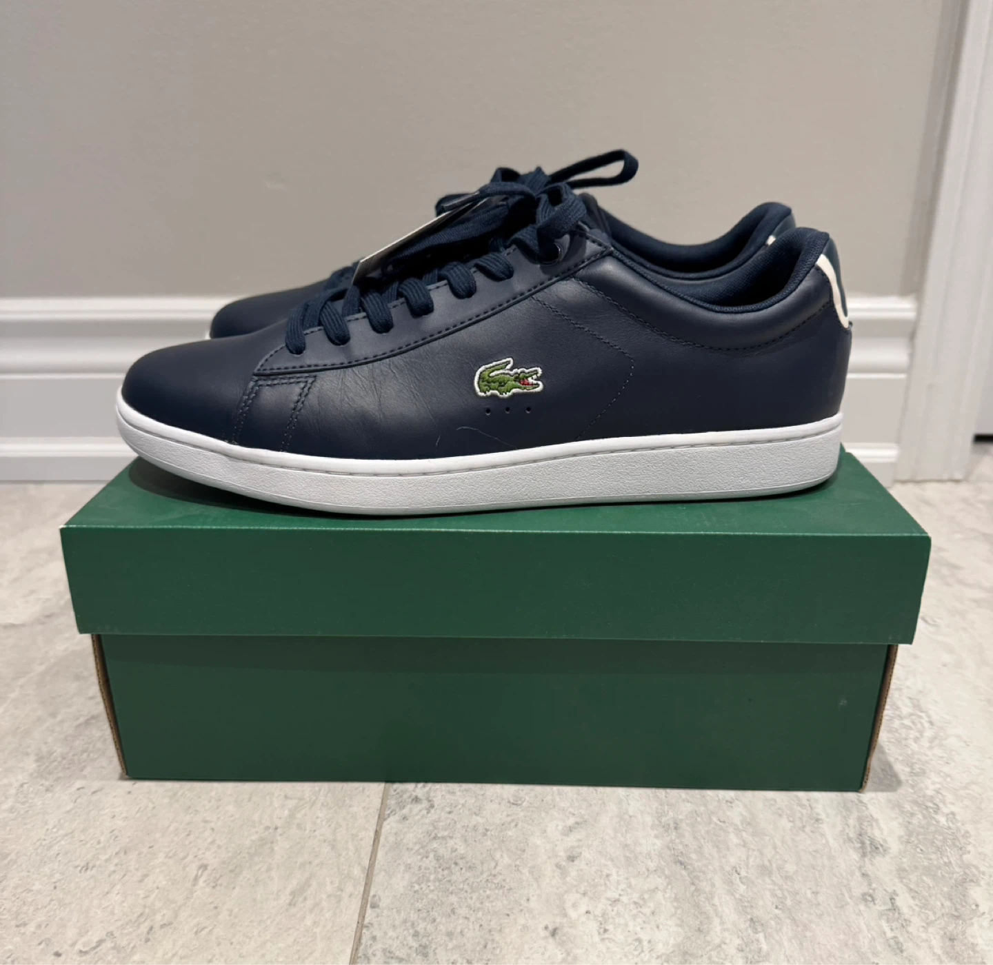 New Lacoste Men's Navy Leather Sneakers (Size 10.5)