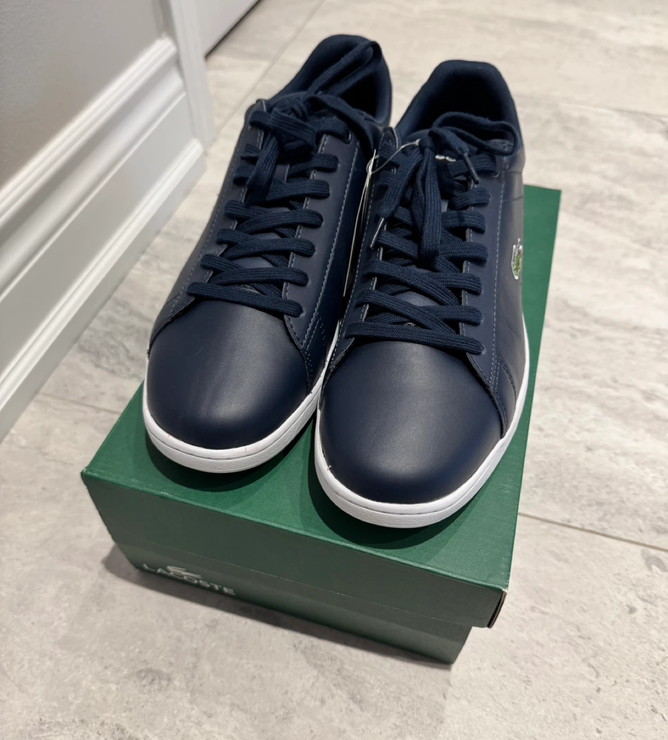 New Lacoste Men's Navy Leather Sneakers (Size 10.5) - photo 3
