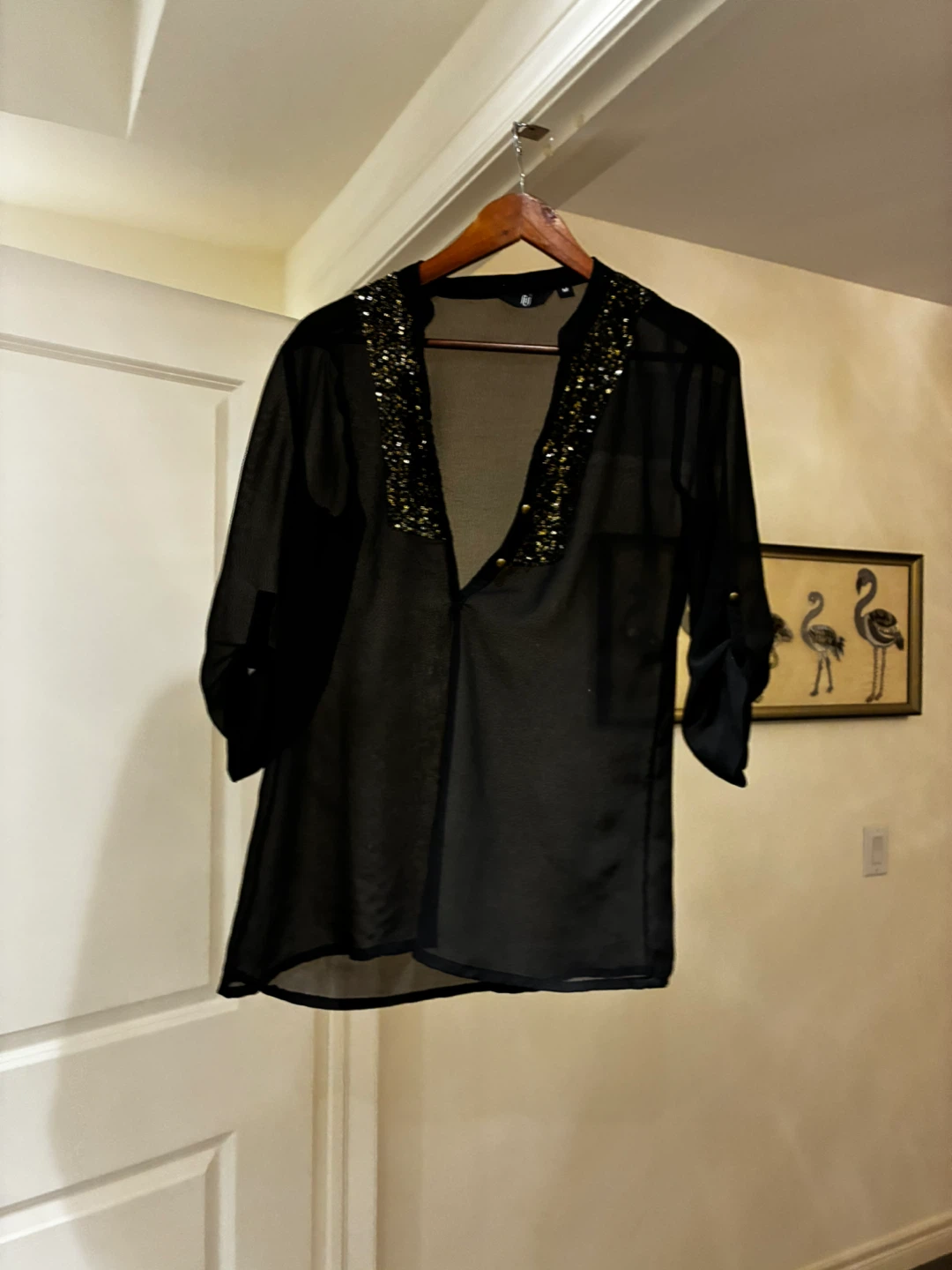 Black sheer blouse with gold embellishments - photo 3