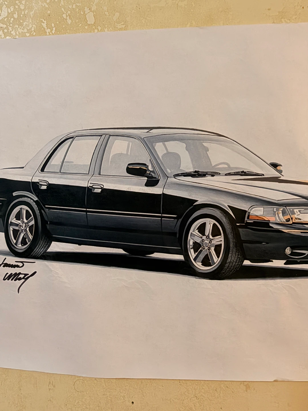 Original Art Print of a Black Mercury Grand Marquis - photo 2