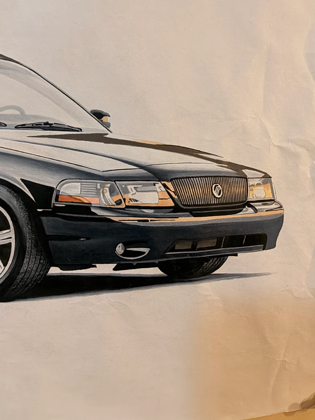 Original Art Print of a Black Mercury Grand Marquis