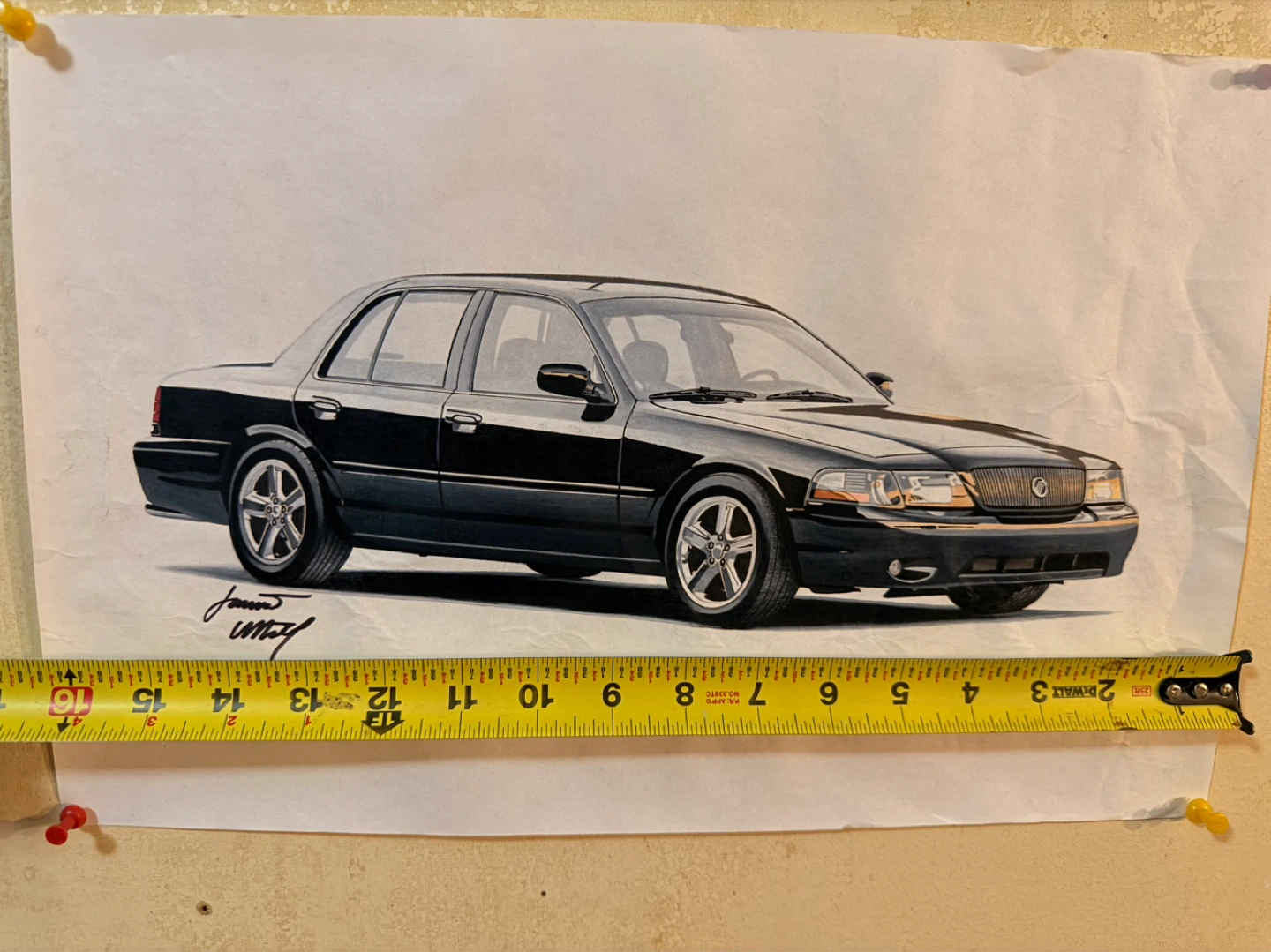 Original Art Print of a Black Mercury Grand Marquis - photo 4