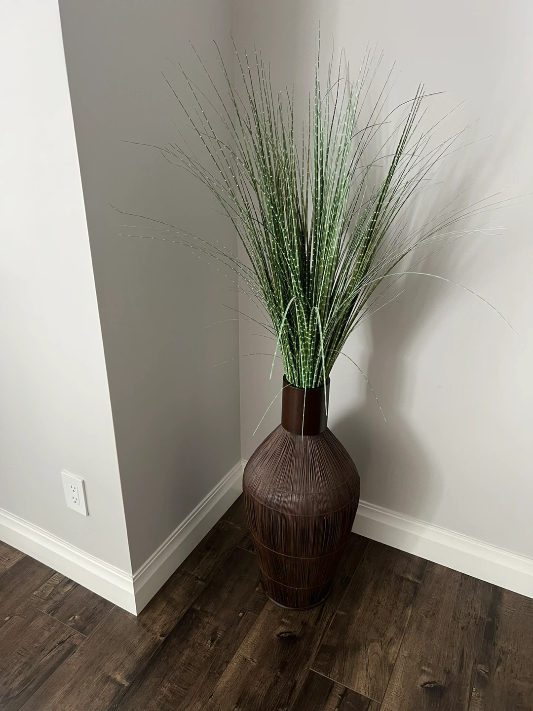 Large Decorative Vase with Faux Grass