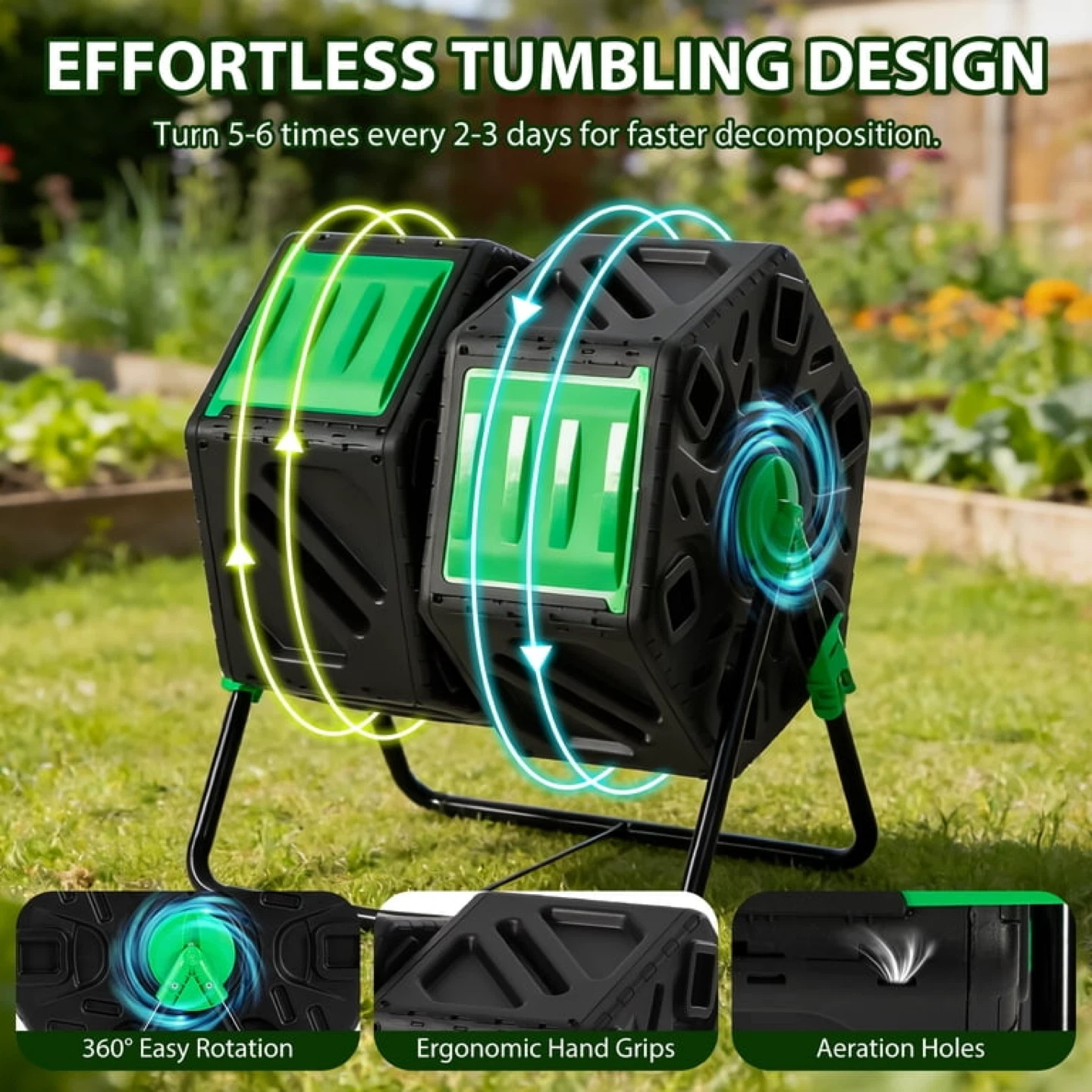 🔥 Brand NEW 37-Gallon Dual Chamber Compost Bin Tumbler - photo 4