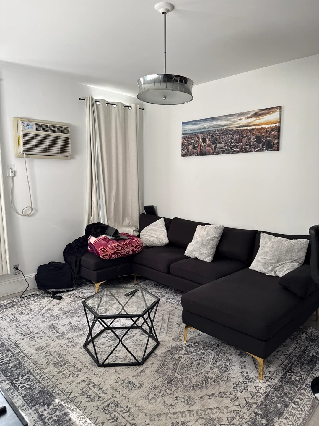 Black Sectional Sofa with Gold Legs