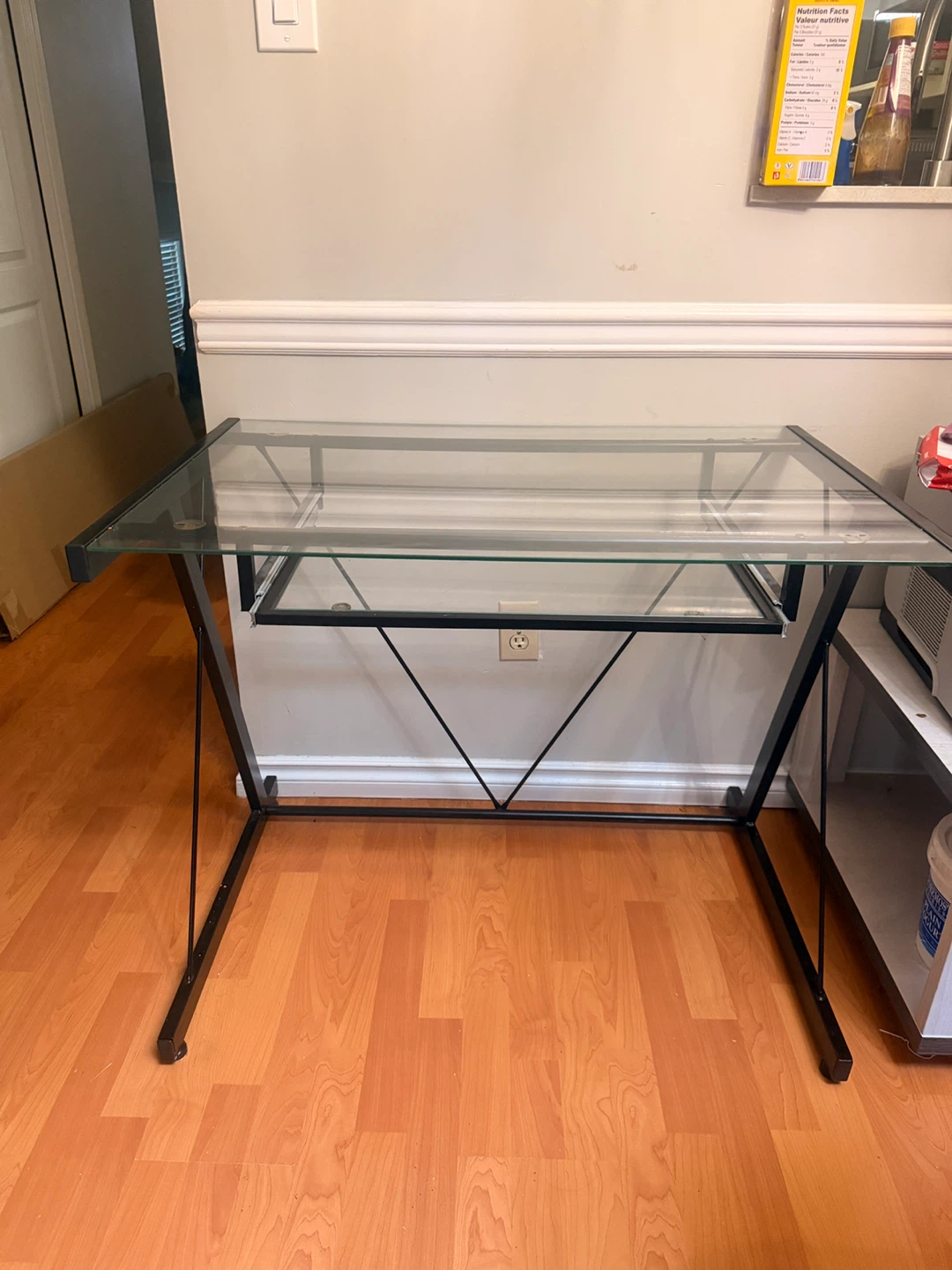 Glass Top Desk with Black Metal Frame