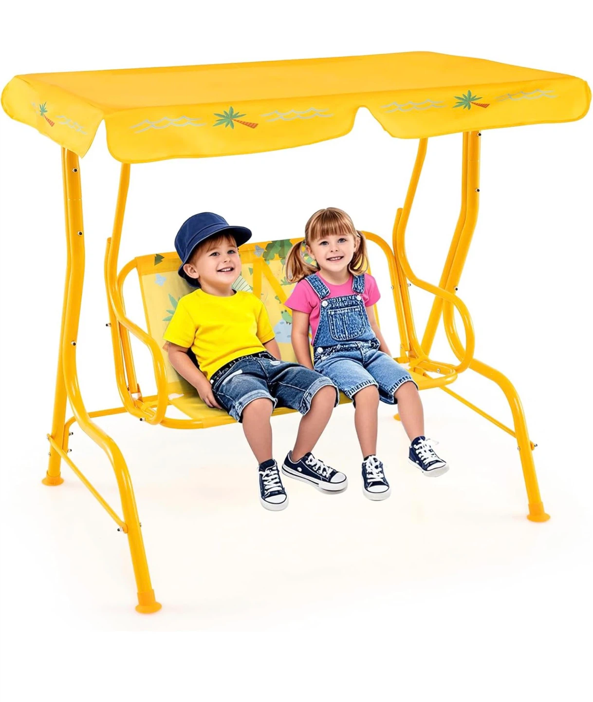 Yellow 2-Person Outdoor Porch Swing with Canopy