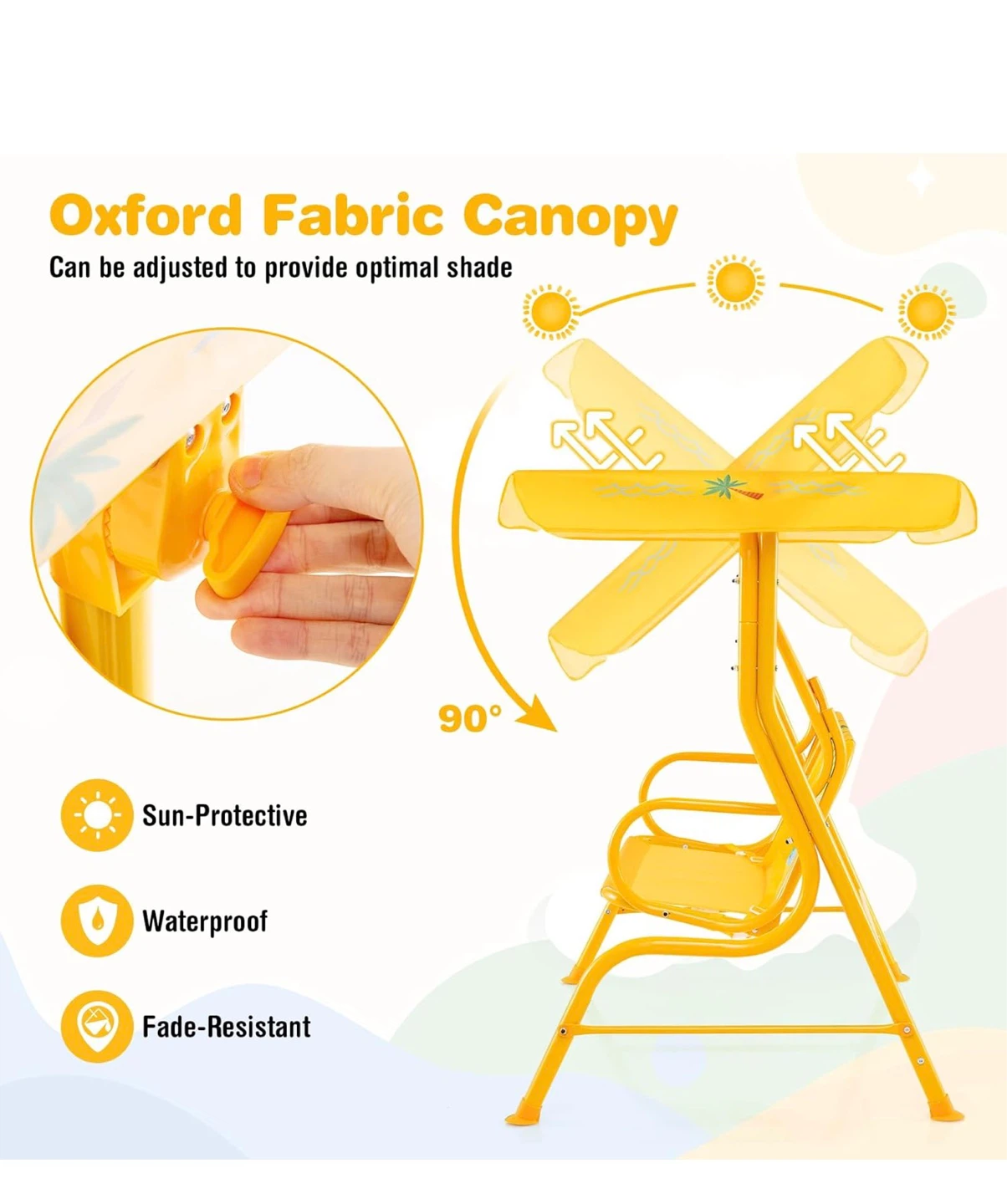 Yellow 2-Person Outdoor Porch Swing with Canopy - photo 4