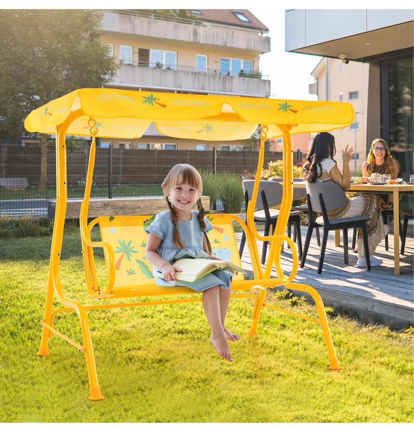 Yellow 2-Person Outdoor Porch Swing with Canopy - photo 2