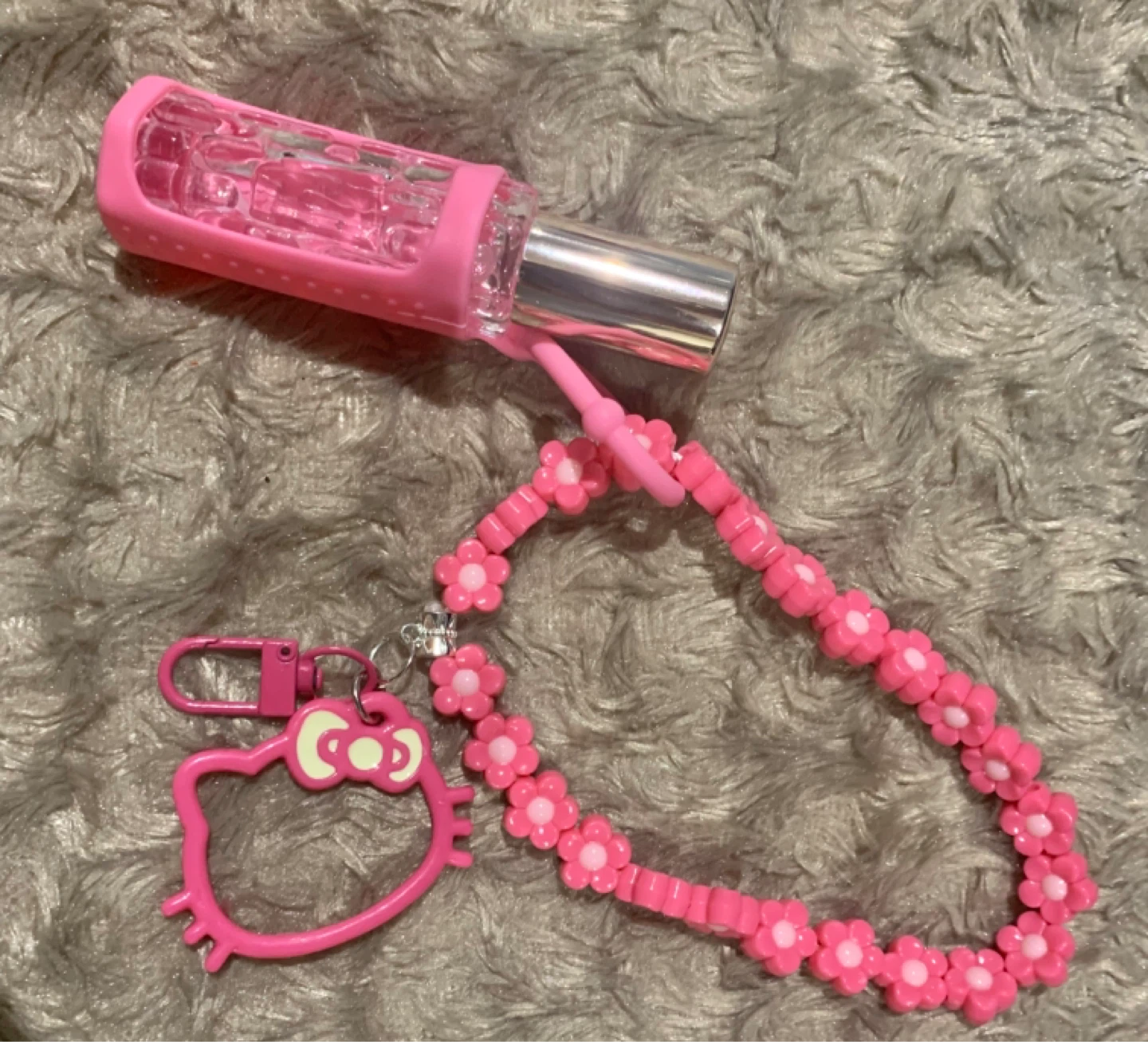Hello Kitty Pink Beaded Keychain + 10ml glass spray bottle