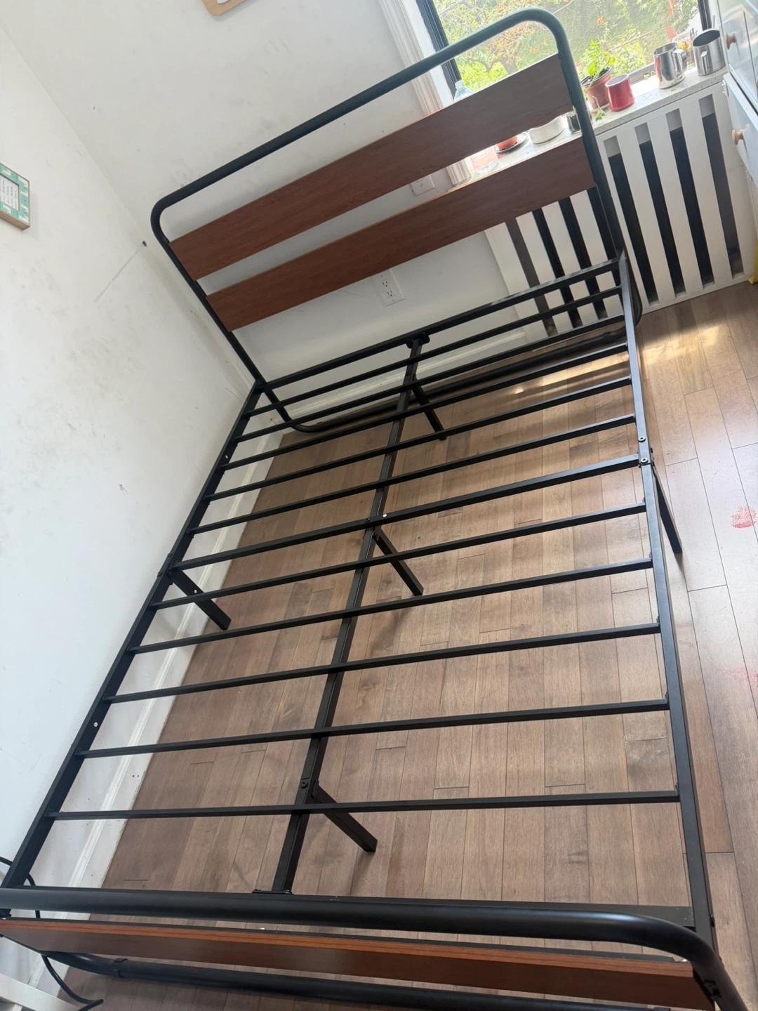 Metal Bed Frame with Wood Accents