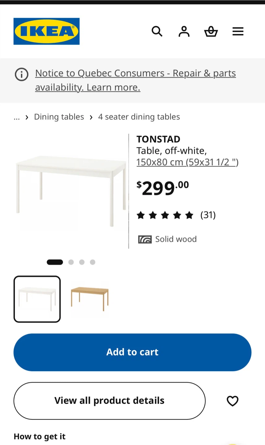 IKEA TONSTAD Dining Table - White, 150x80 cm - photo 3