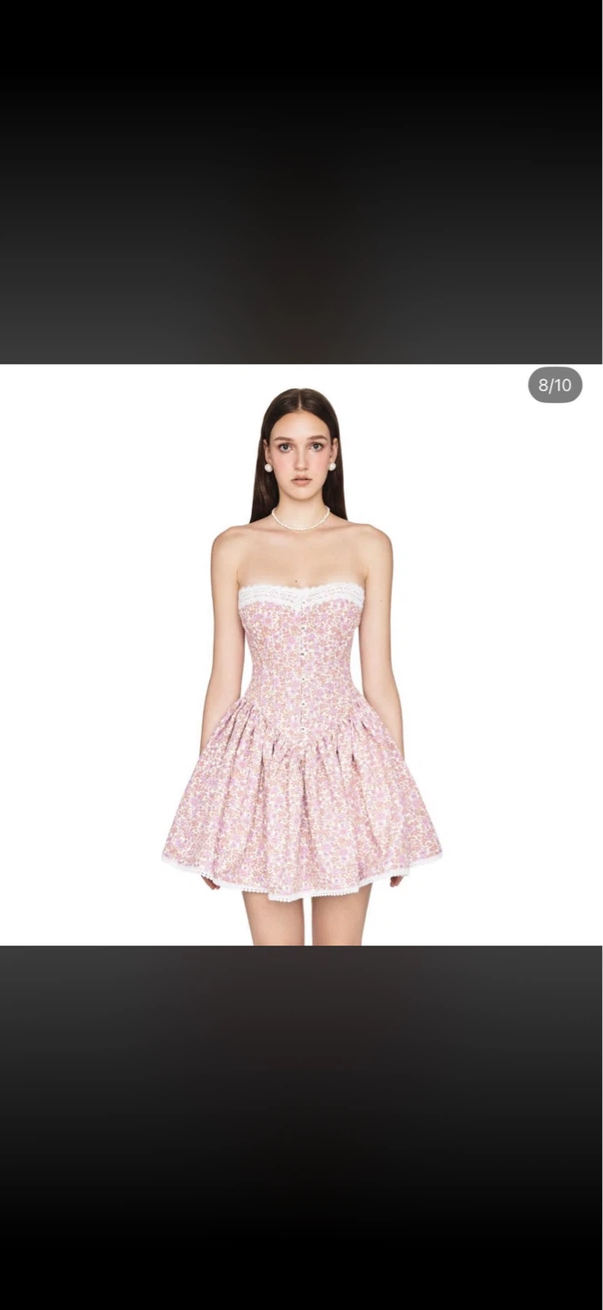 Pink Floral Corset Strapless Mini Dress