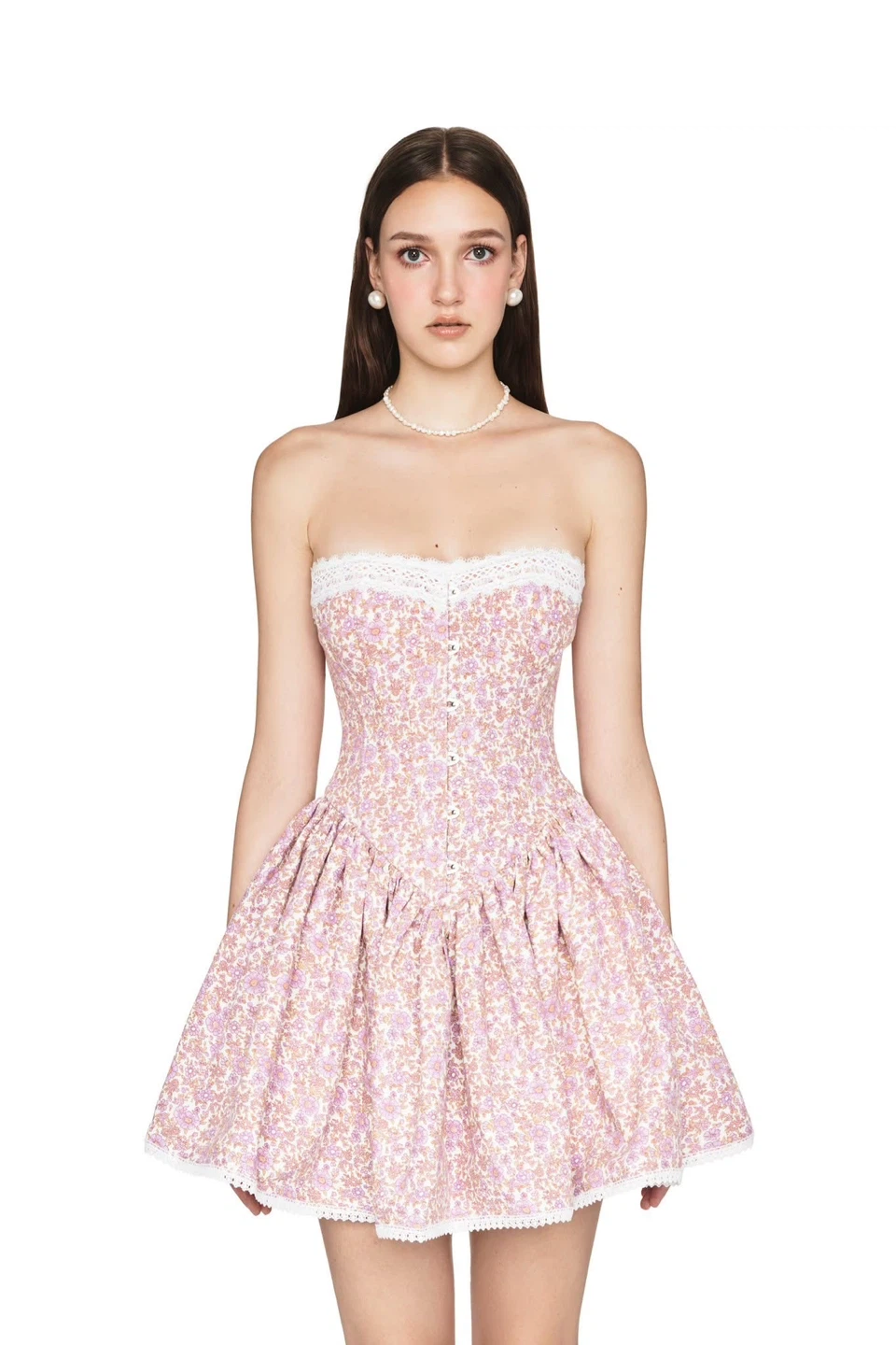 Pink Floral Corset Strapless Mini Dress - photo 3