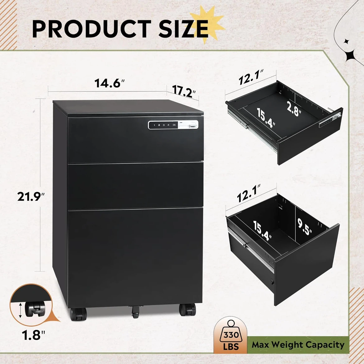 Locker-Drawer Rolling File Cabinet - photo 3