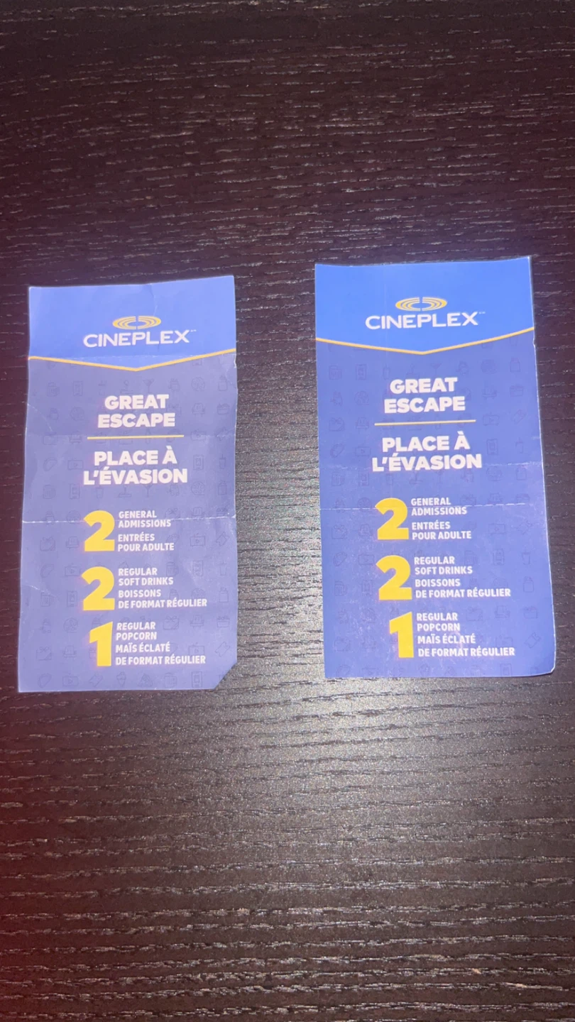 Cineplex Great Escape Voucher - 2 Admissions, Drinks, Popcorn