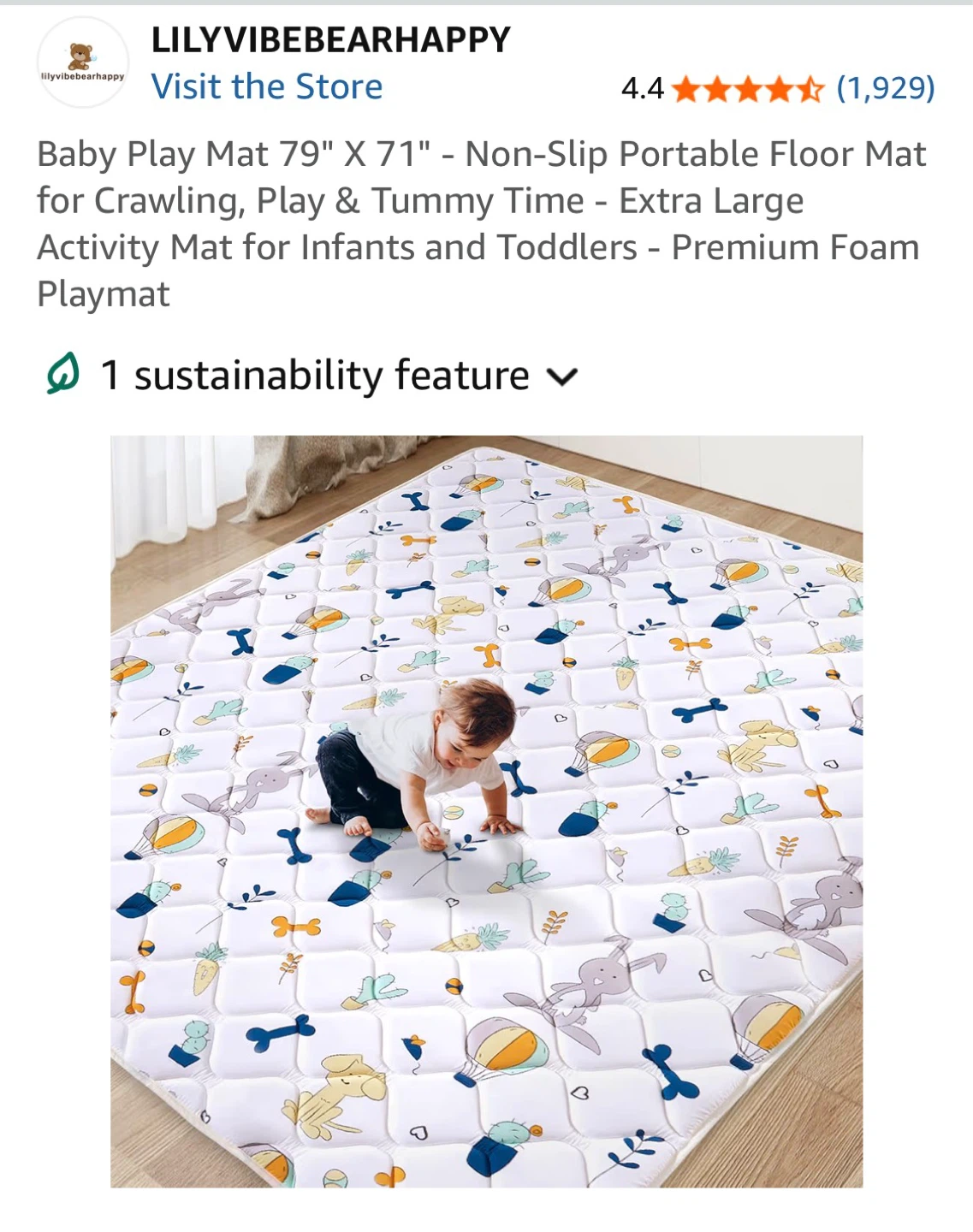 Baby Play Mat 79" X 71" - Non-Slip Portable Floor Mat