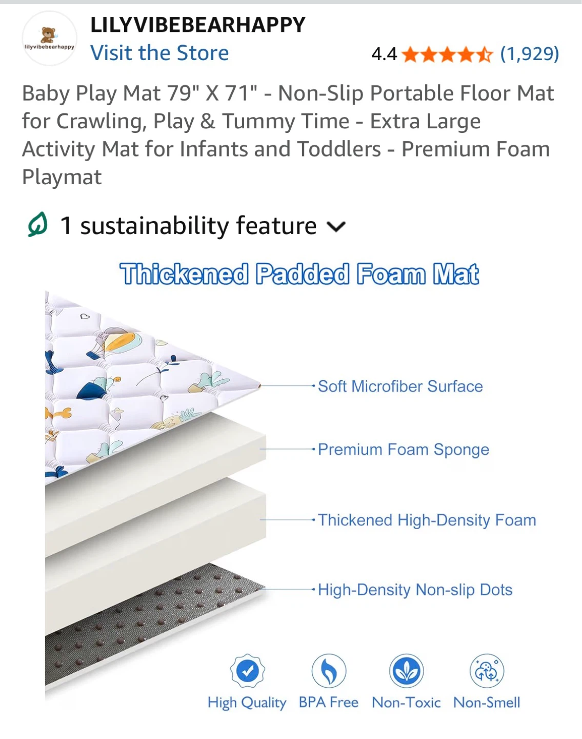 Baby Play Mat 79" X 71" - Non-Slip Portable Floor Mat - photo 3