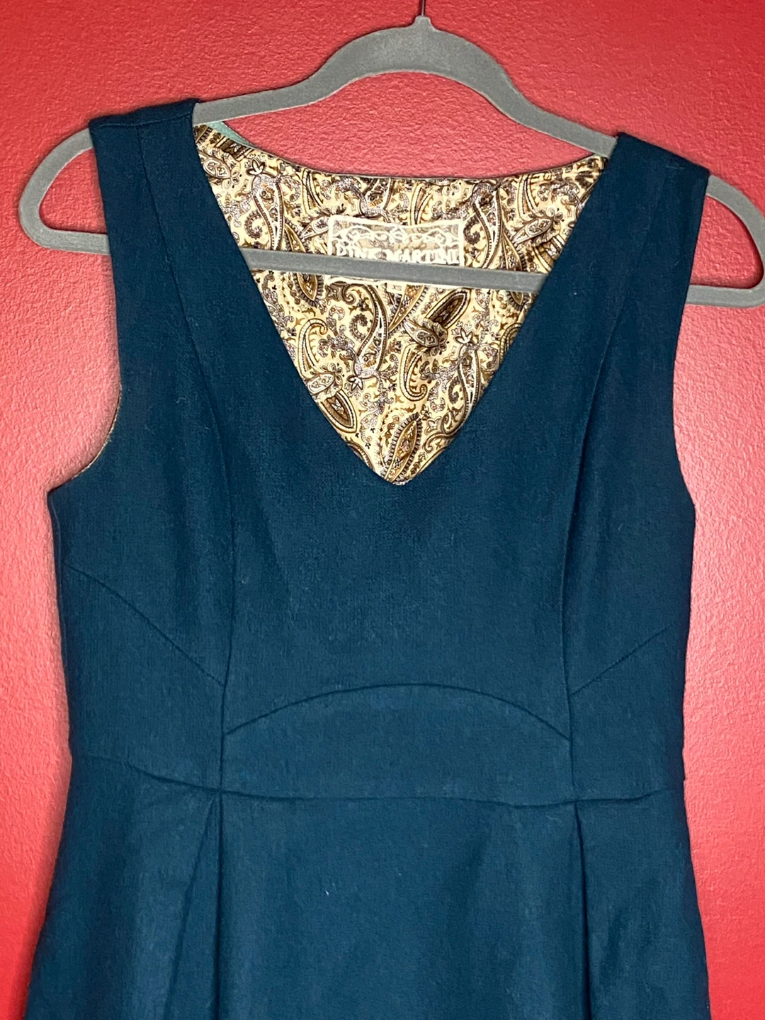 “Martini’ XS/S Teal Sleeveless V-Neck Dress with Paisley  Lining - photo 2