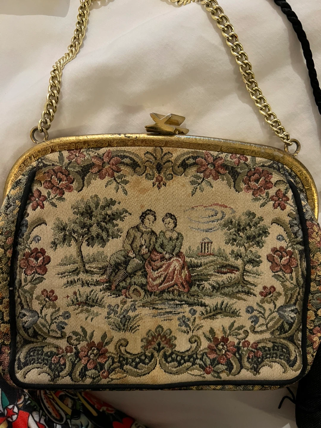 Vintage Tapestry Evening Bag with Chain