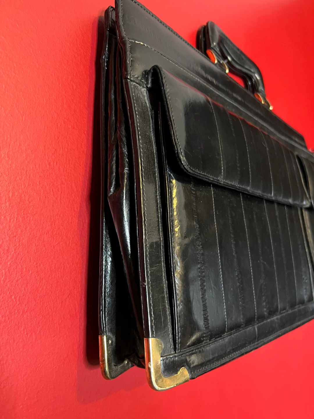 Black Eel Skin with bronze corner embellishments Briefcase - photo 4