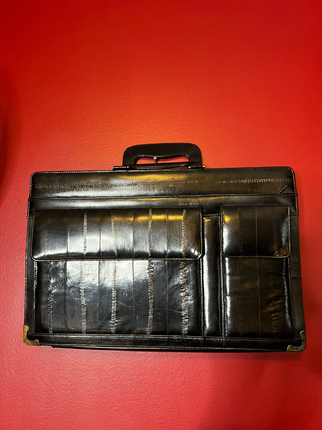 Black Eel Skin with bronze corner embellishments Briefcase - photo 2