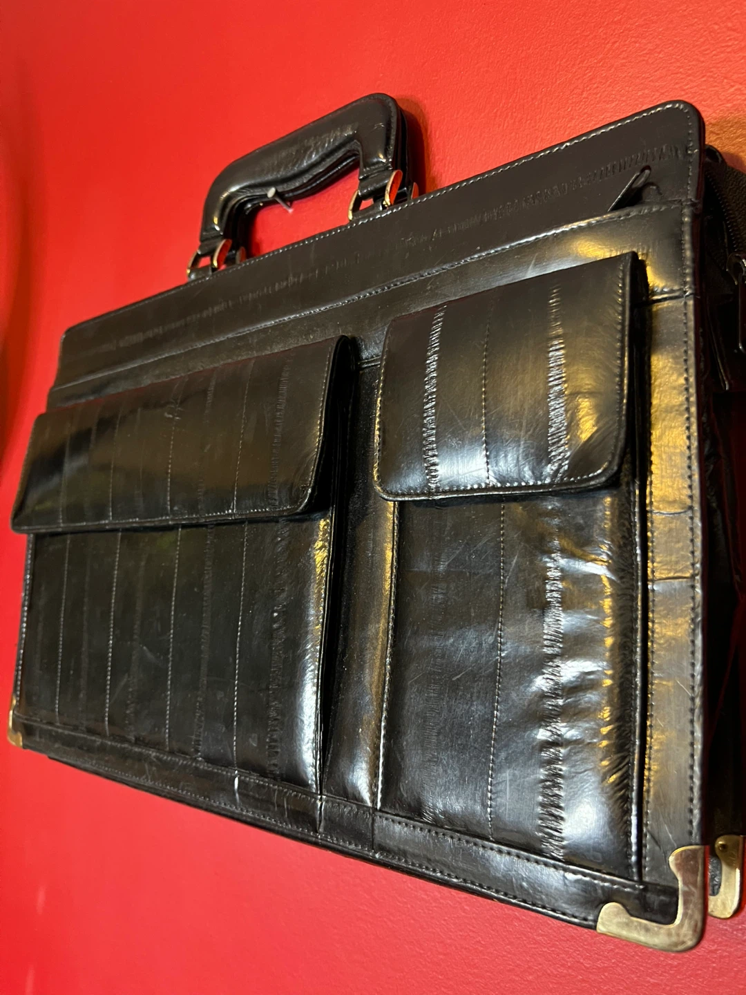 Black Eel Skin with bronze corner embellishments Briefcase - photo 3