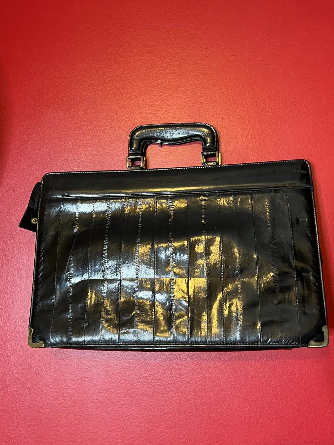 Black Eel Skin with bronze corner embellishments Briefcase - photo 5