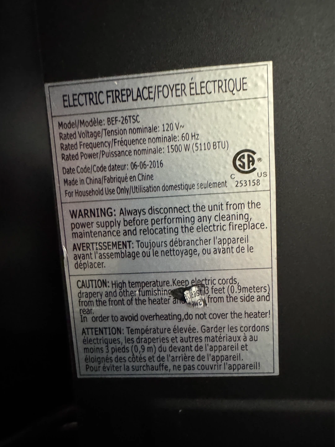 Electric Fireplace - BEF-26TSC - photo 2